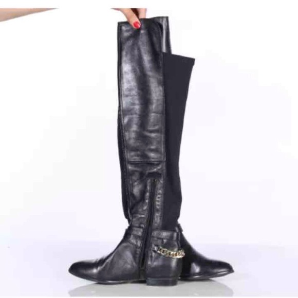 ALDO Mercado Black Leather Over-The-Knee Boots 6 - Picture 2 of 4